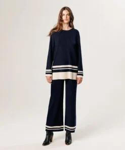 Pull Giuliana rayures inférieures bleu nuit