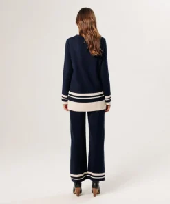 Pull Giuliana rayures inférieures bleu nuit