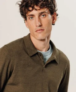 Pull Gérard 100% laine col polo marron écorce