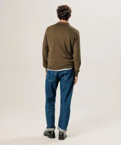 Pull Gérard 100% laine col polo marron écorce