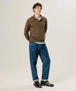 Pull Gérard 100% laine col polo marron écorce