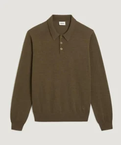 Pull Gérard 100% laine col polo marron écorce
