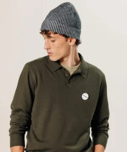 Pull Grégoire 100% laine col polo vert kaki