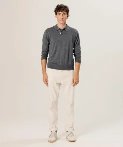 Pull Guillaume 100% laine col polo gris foncé