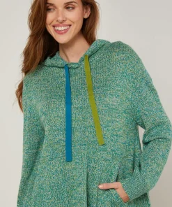 Pull Hortensia à capuche chiné vert