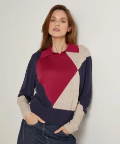 Pull Hughette en Laine mélangée rouge grenat