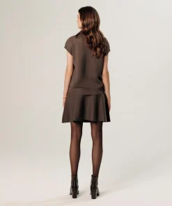 Pull Iphigénie manches courtes col montant marron havane