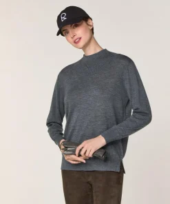 Pull Jeanne-Françoise 100% laine col montant Cotelé gris plomb