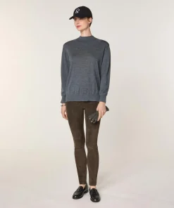 Pull Jeanne-Françoise 100% laine col montant Cotelé gris plomb