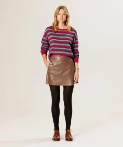 Pull Joy 100% laine col bateau rayé rose fuchsia