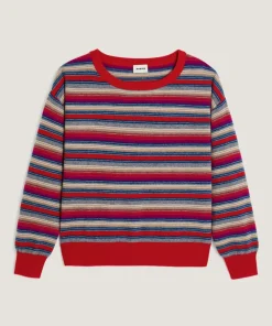 Pull Joy 100% laine col bateau rayé rose fuchsia