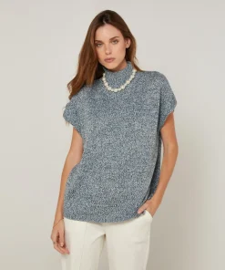 Pull Julie-Annacoll roulé sans manches bleu