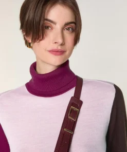 Pull Klarys 100% Laine col roulé multicolore rose pâle
