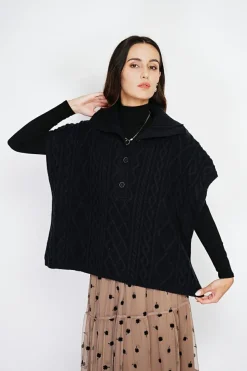 Pull large à capuche en Cachemire mélangé noir