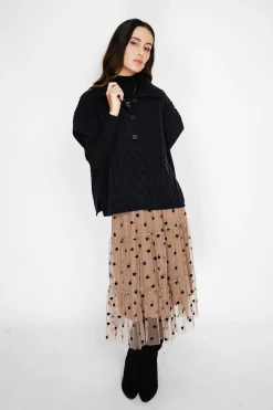 Pull large à capuche en Cachemire mélangé noir