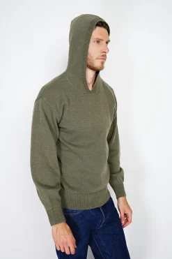 Pull large à capuche en Cachemire mélangé kaki