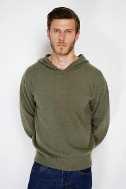Pull large à capuche en Cachemire mélangé kaki