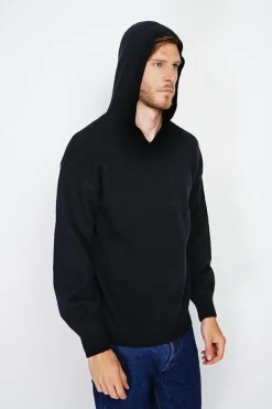 Pull large à capuche en Cachemire mélangé noir