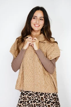 Pull large à capuche en Cachemire mélangé camel