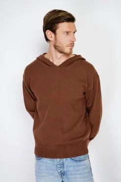 Pull large à capuche en Cachemire mélangé café