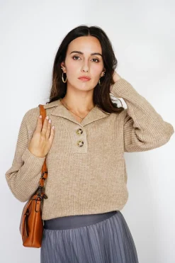 Pull large en Cachemire mélangé col polo désert