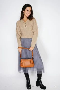 Pull large en Cachemire mélangé col polo désert