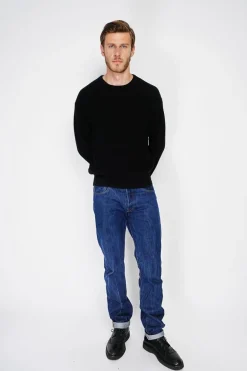 Pull large en Cachemire mélangé ras du cou à côtes noir