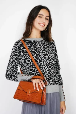 Pull large en Cachemire mélangé col rond léopard noir