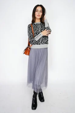 Pull large en Cachemire mélangé col rond léopard noir