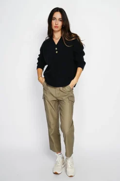 Pull large en Cachemire mélangé col polo noir