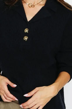 Pull large en Cachemire mélangé col polo noir