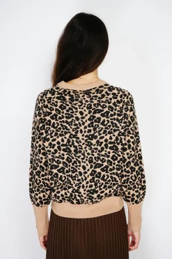 Pull large en Cachemire mélangé col rond léopard camel/marron