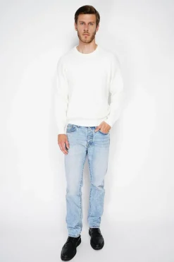 Pull large en Cachemire mélangé ras du cou à côtes naturel