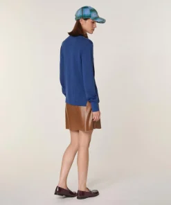 Pull Laury-Anne 100% Laine chaine col V bleu saphir