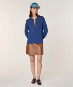 Pull Laury-Anne 100% Laine chaine col V bleu saphir