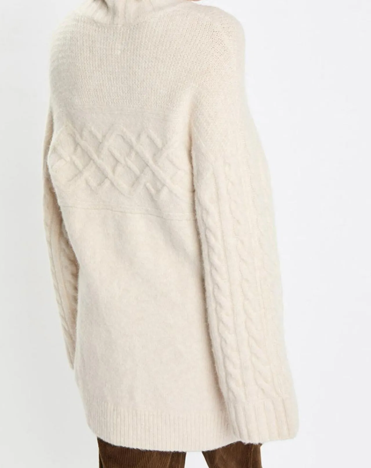 Pull long en Laine mélangée torsades écru