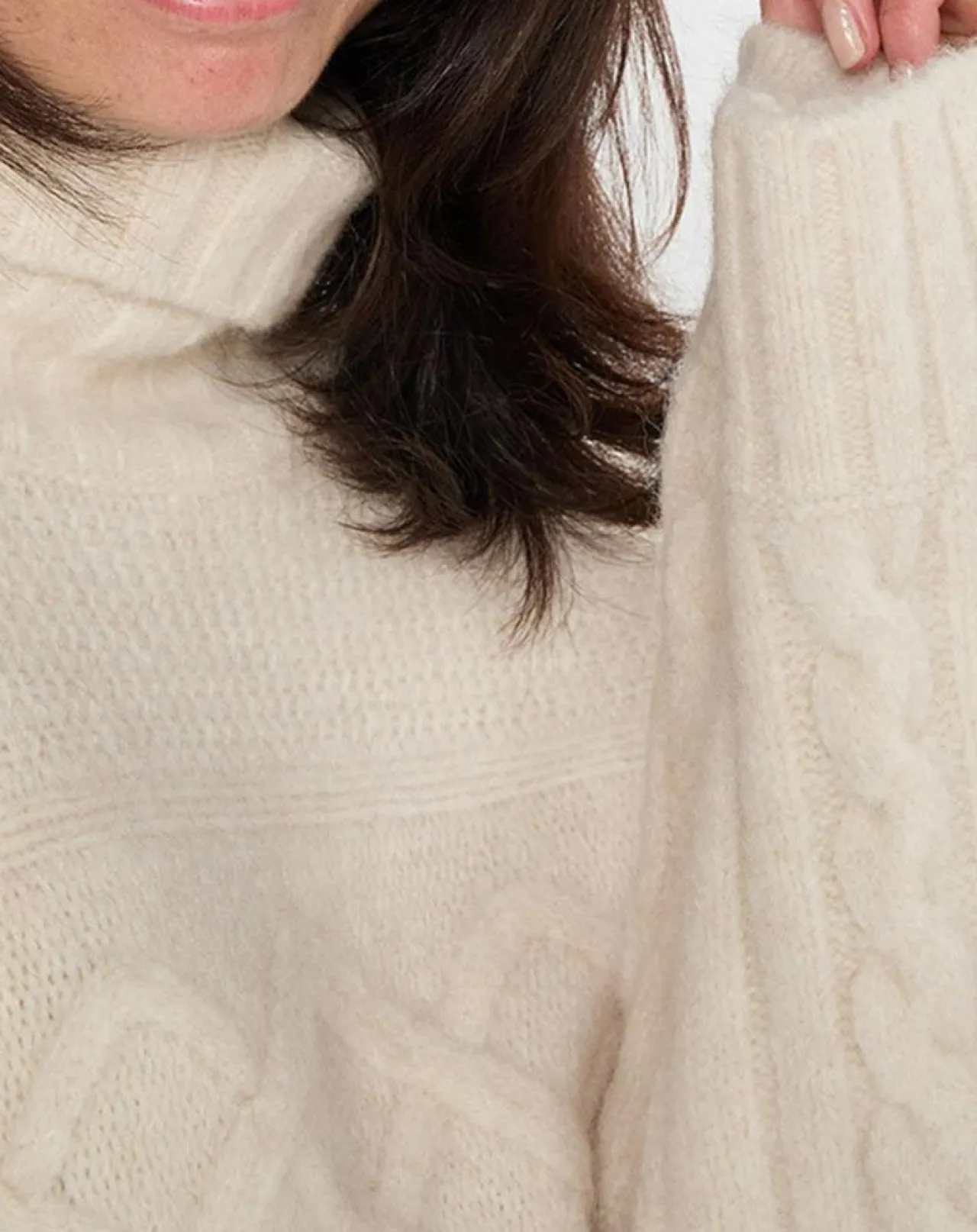 Pull long en Laine mélangée torsades écru