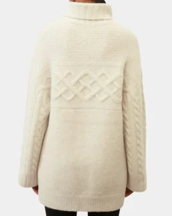 Pull long en Laine mélangée torsades écru