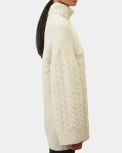 Pull long en Laine mélangée torsades écru