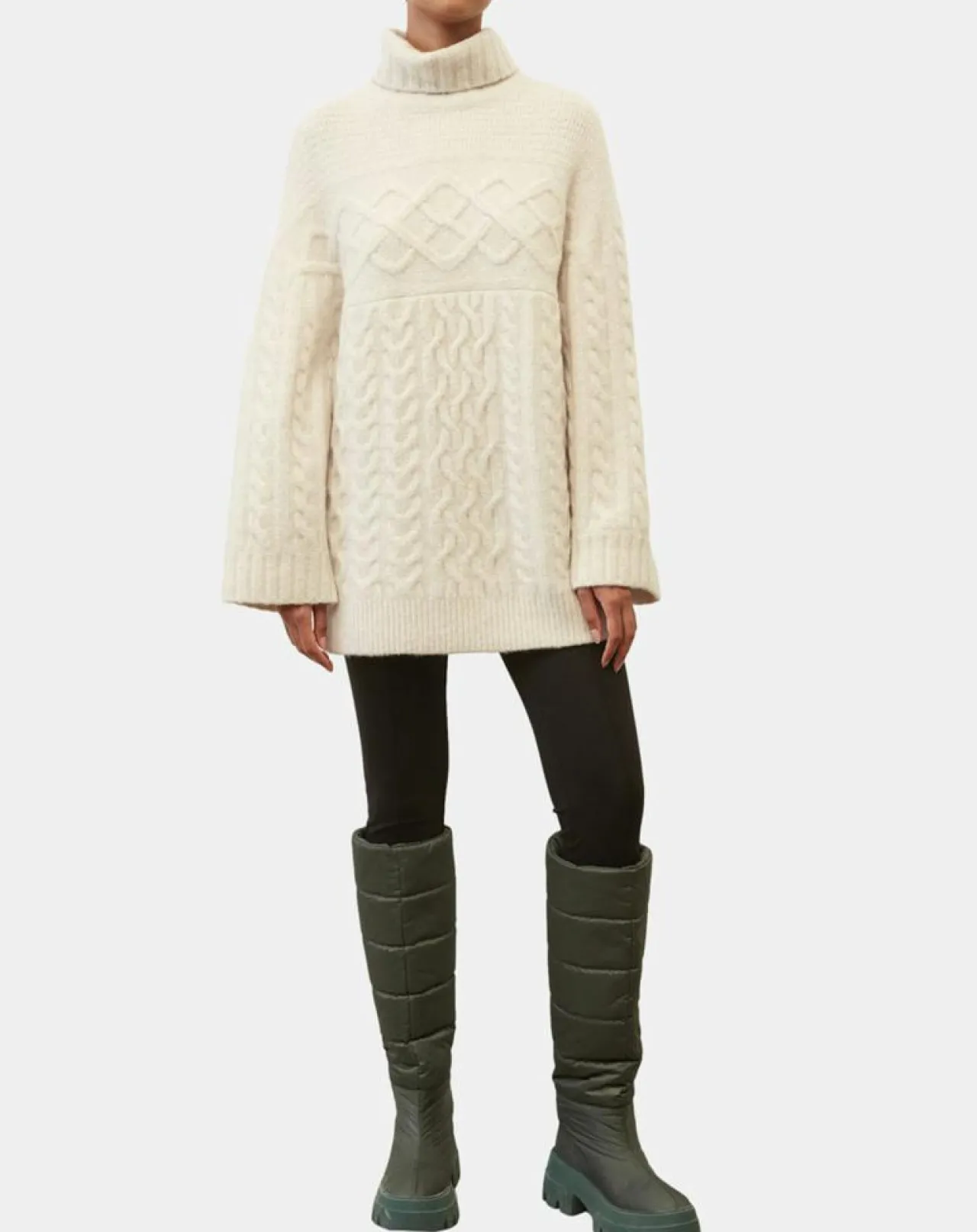 Pull long en Laine mélangée torsades écru