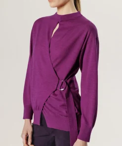 Pull Madeleine 100% laine cache-coeur rose fuchsia