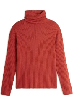 Pull Ornella large col roulé orange rouille