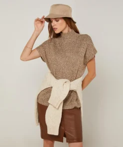 Pull Phoebe col roulé sans manches marron