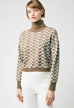 Pull Pilar court jacquard col roulé marron camel