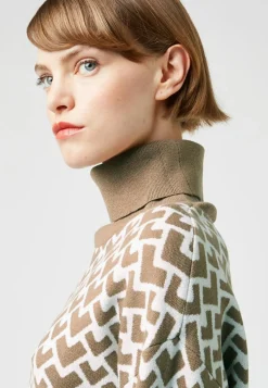 Pull Pilar court jacquard col roulé marron camel