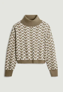 Pull Pilar court jacquard col roulé marron camel