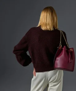 Pull Plume col manches bouffantes rouge bordeaux