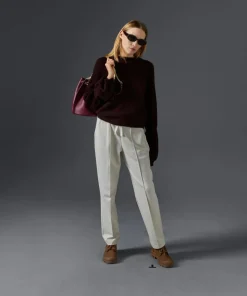 Pull Plume col manches bouffantes rouge bordeaux