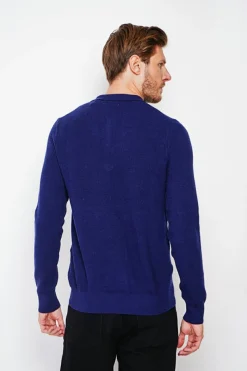 Pull polo demi zippé bleu nuit