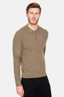 Pull polo demi zippé kaki